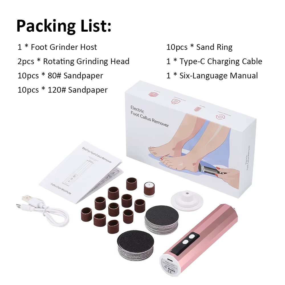 Wireless Foot Care File Leg Heels Remove Electric Foot Callus Remover USB Rechargeable Dead Skin Pedicure Tool Set Sandpaper