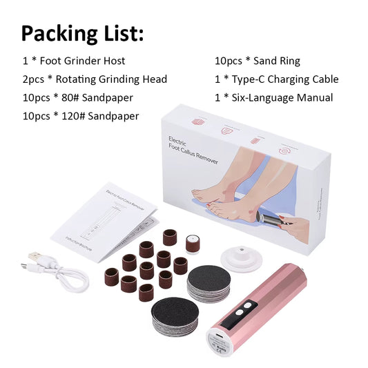 Wireless Foot Care File Leg Heels Remove Electric Foot Callus Remover USB Rechargeable Dead Skin Pedicure Tool Set Sandpaper